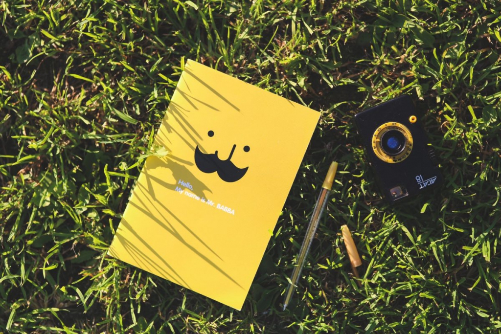 Yellow book in grass