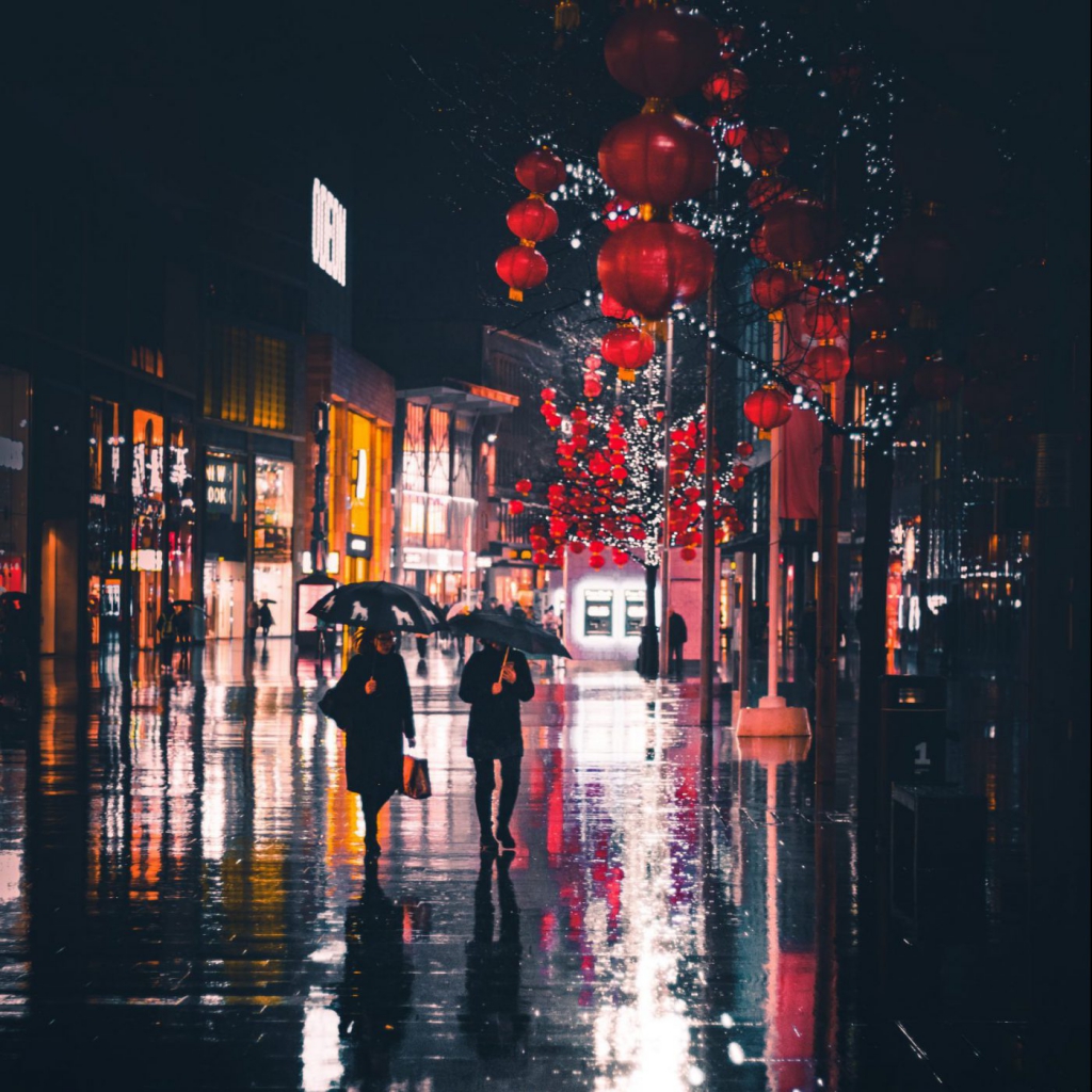 People in rainy street
